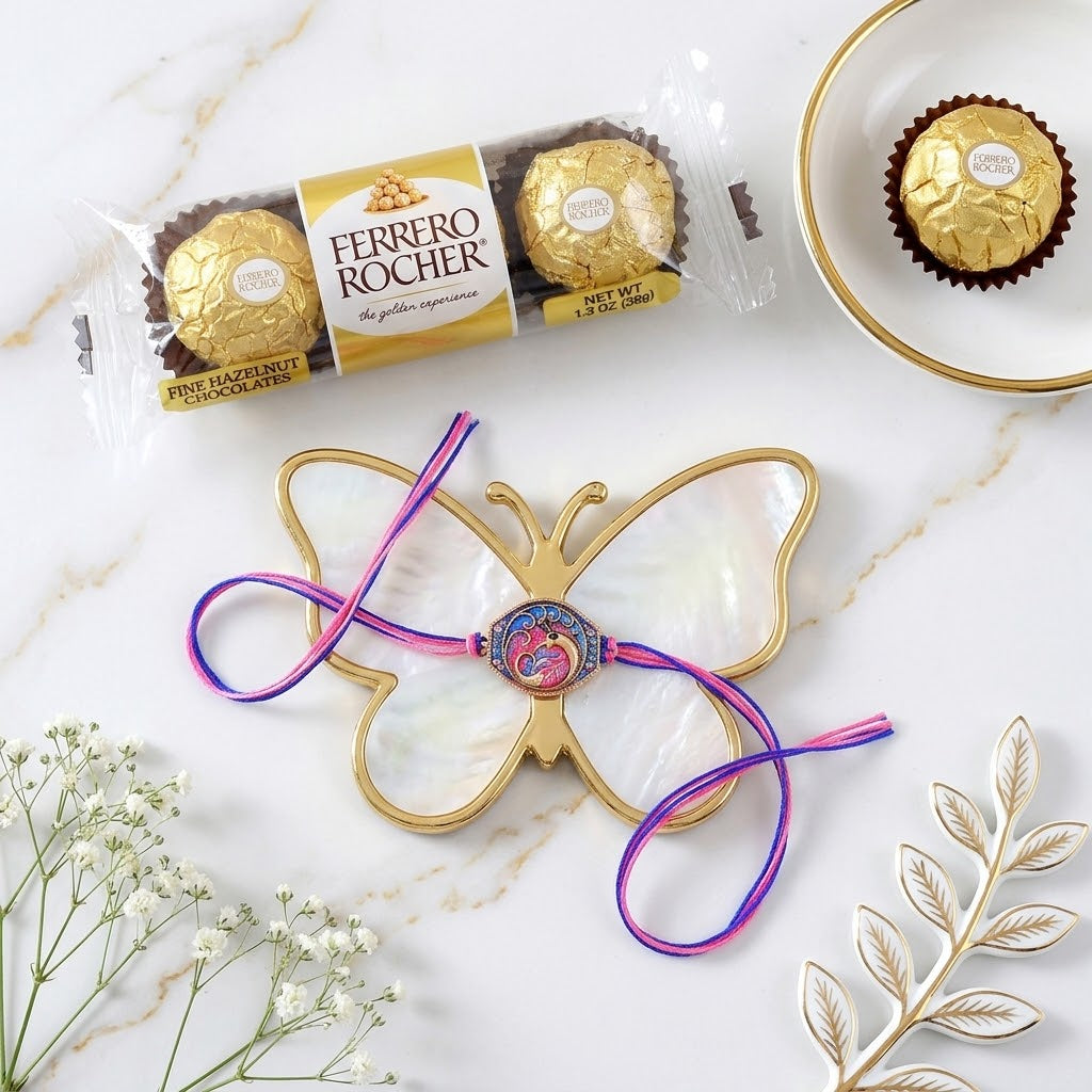 Manmohak Mayura Rakhi with ferrero Rocher