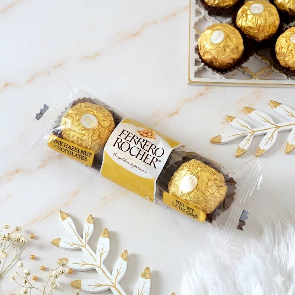 Blessed Golden Mantra Rakhi with cashews and Ferrero Rocher