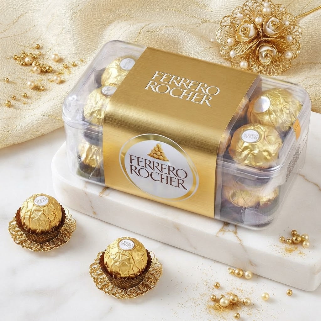Elegant Rudraksha 5 Set Rakhi With Ferrero Rocher