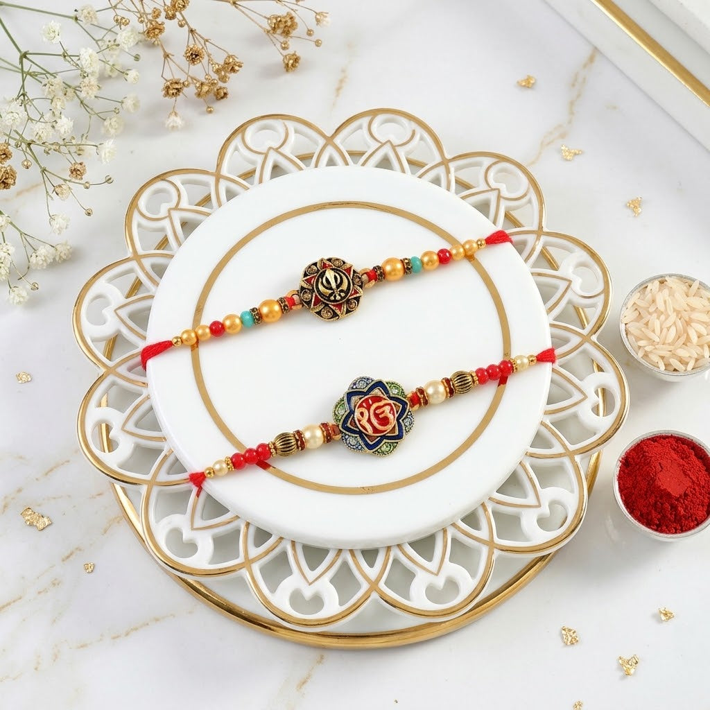 Set of 2 Modern Rakhi With Kaju Katli & Ferrero Rocher
