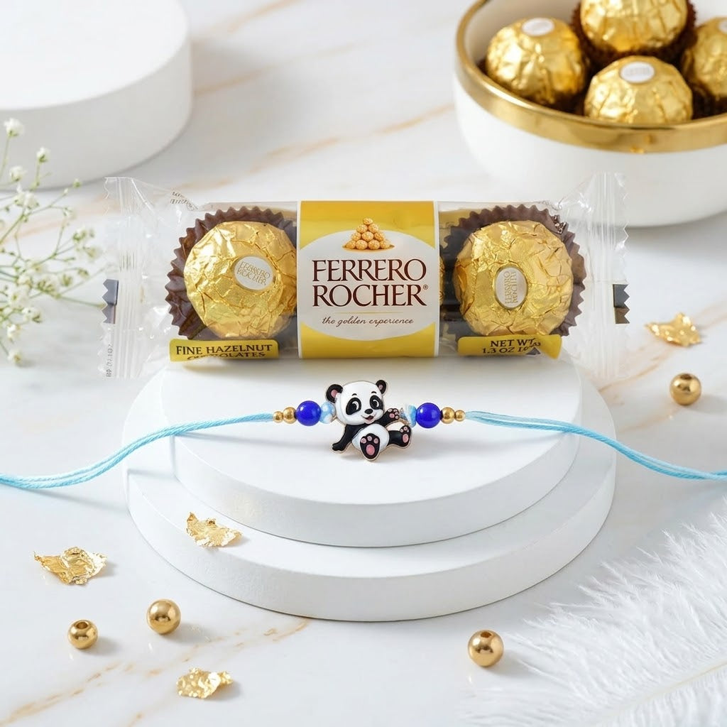 Adorable Panda Rakhi Gift Set with Ferrero Rocher