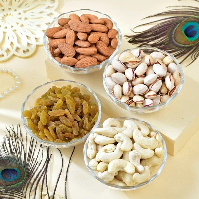 4 Piece Sacred Blessings Rakhi Dry Fruit & Nut Hamper