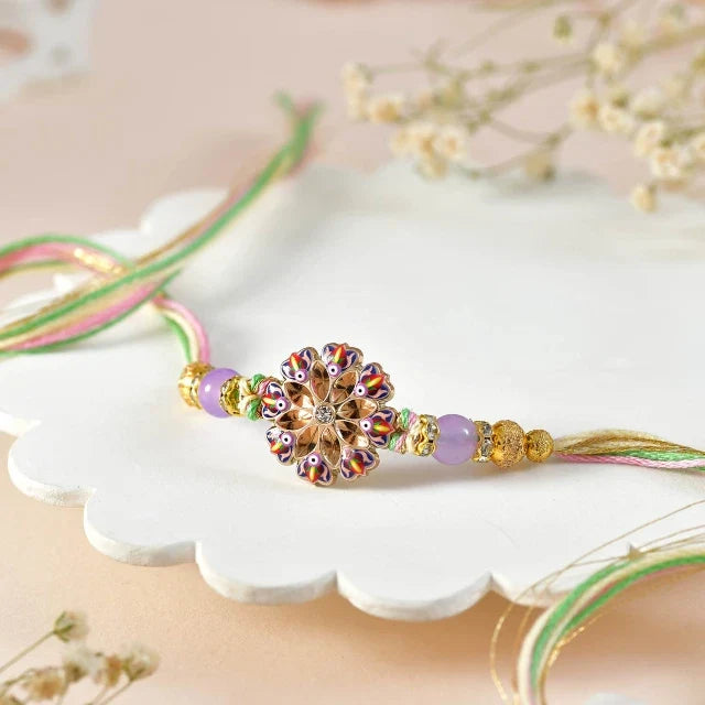 Designer 4-Piece Rakhi Collection with Traditional Besan Laddu