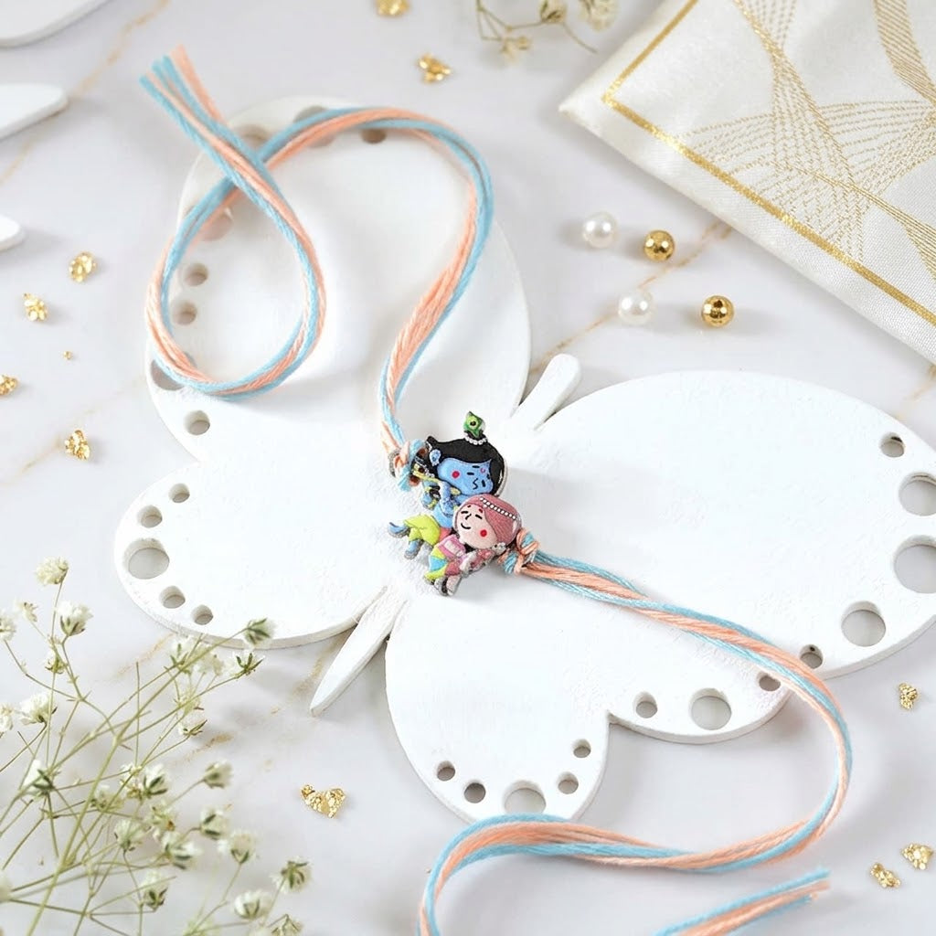 Radiant Radha Krishna Kids Rakhi With Lindt Chocolate