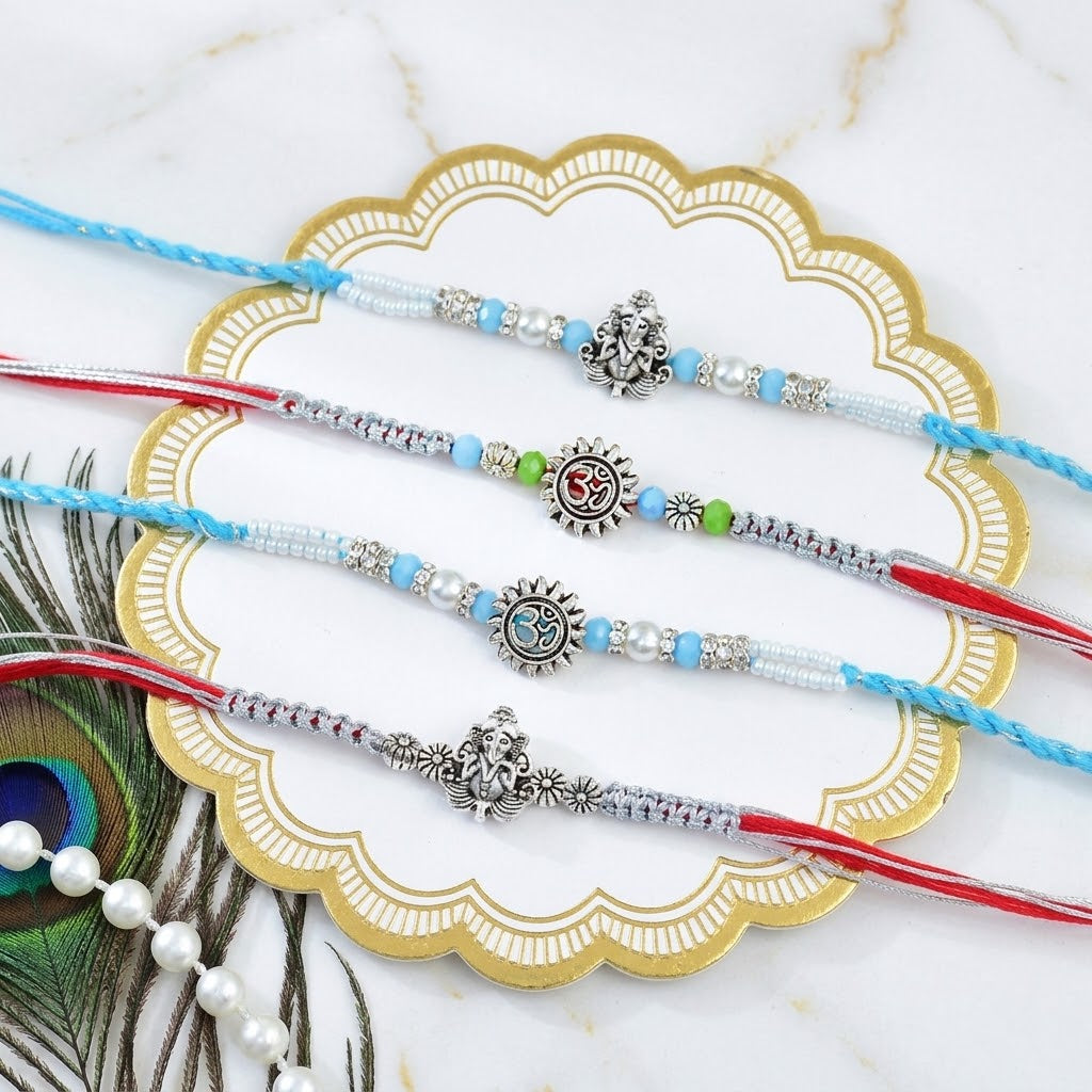 4 Piece Sacred Blessings Rakhi With Kaju Katli