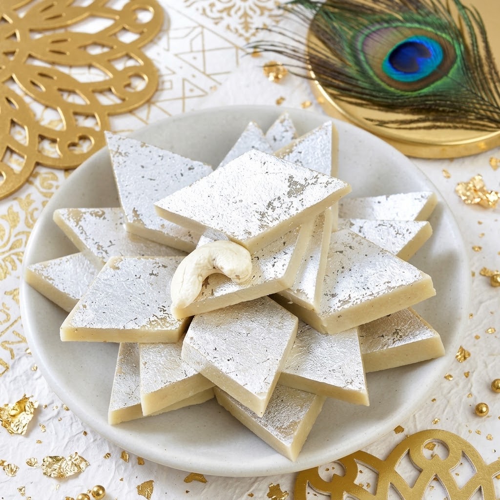 Elegant Golden Green Bhaiya Bhabhi Rakhi With Kaju Katli