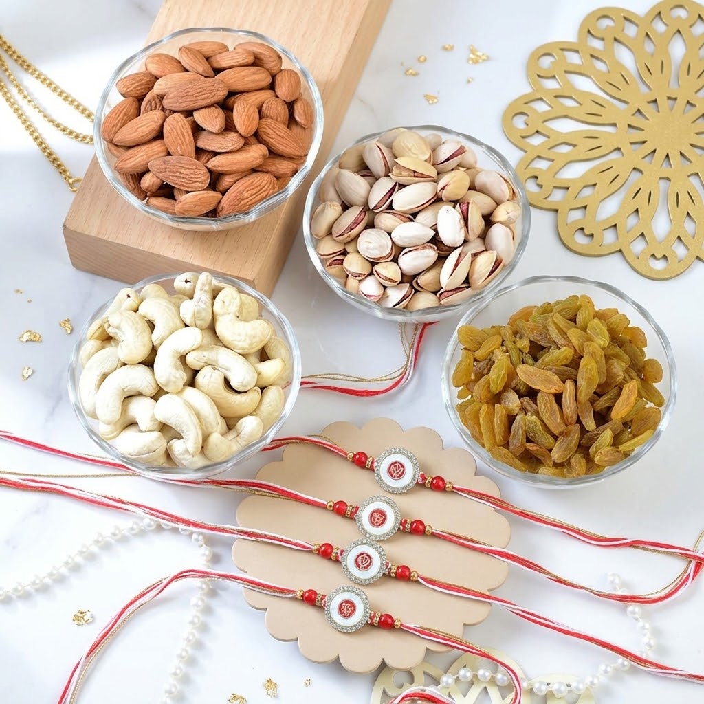 4 Piece Sacred Punjabi Rakhi Fruit & Nut Hamper