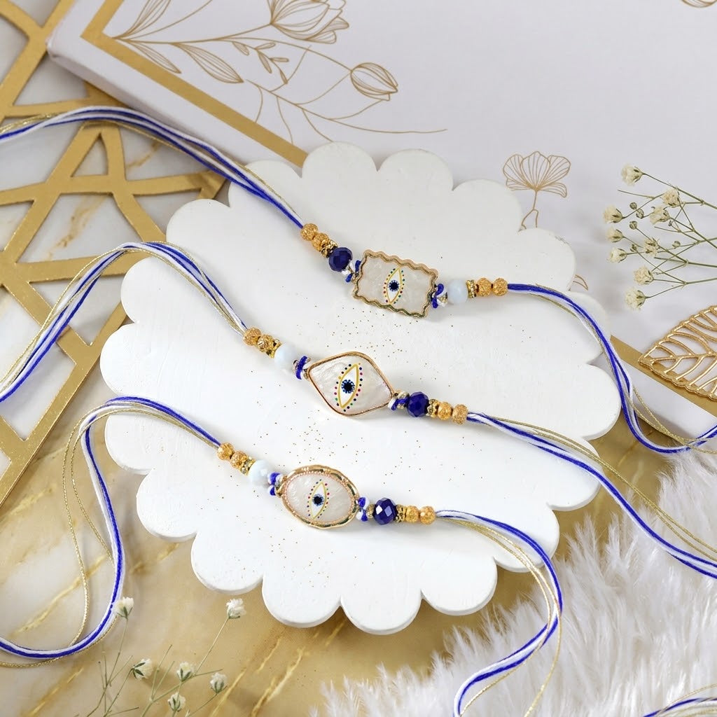Set of 3 Elegant Evil Eye Rakhi Hamper