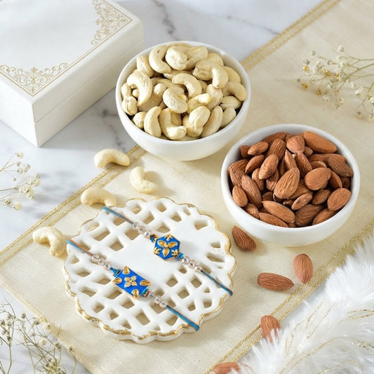 Royal Sapphire Rakhi Set With Assorted Nuts
