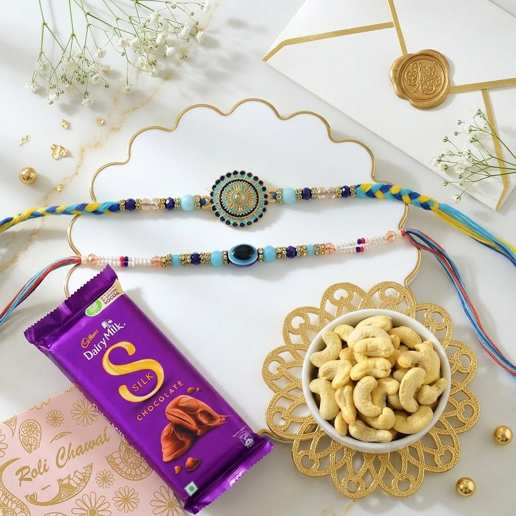 Royal Raja Rani Rakhi Cocolate & Cashew Set