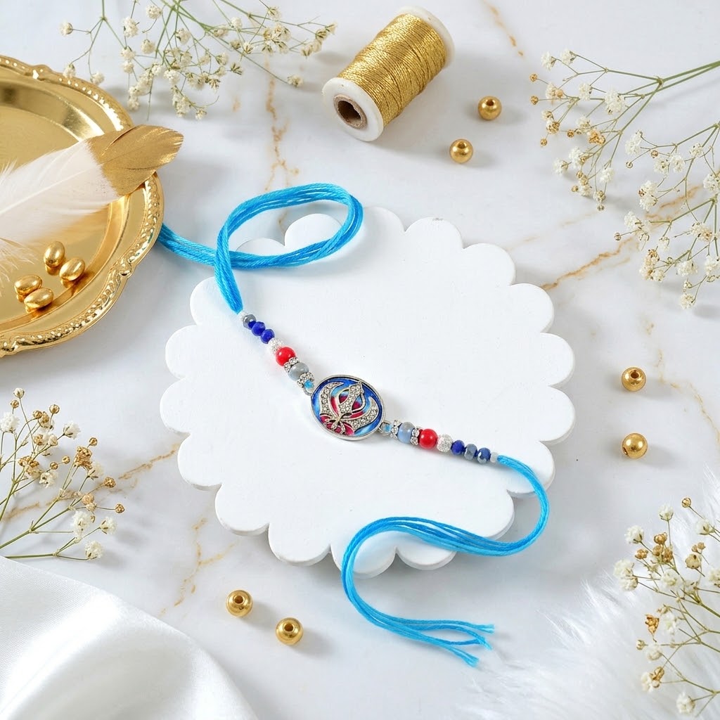 Eternal Amrit Khanda Sahib Rakhi with Sweet & Nut Hamper