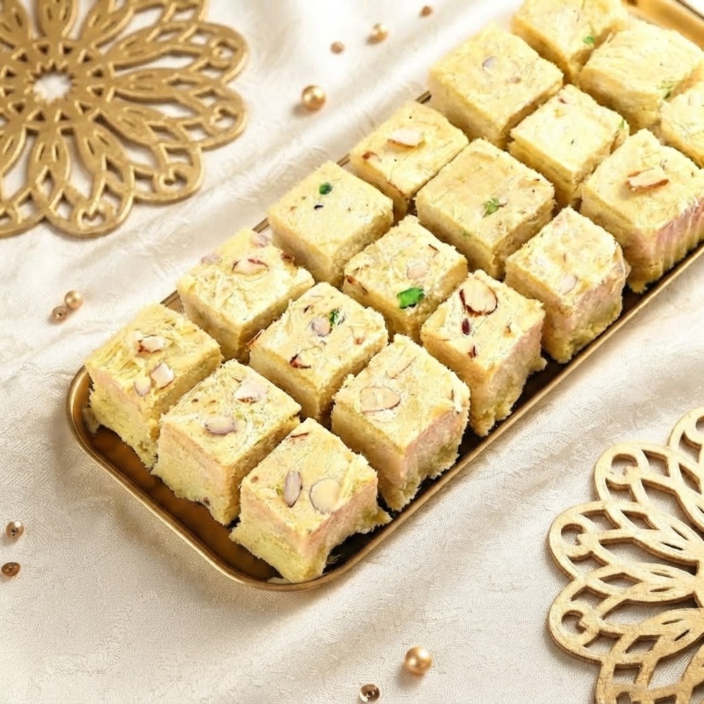 Emerald Bloom Rakhi With Soan Papdi & Cashew Nuts